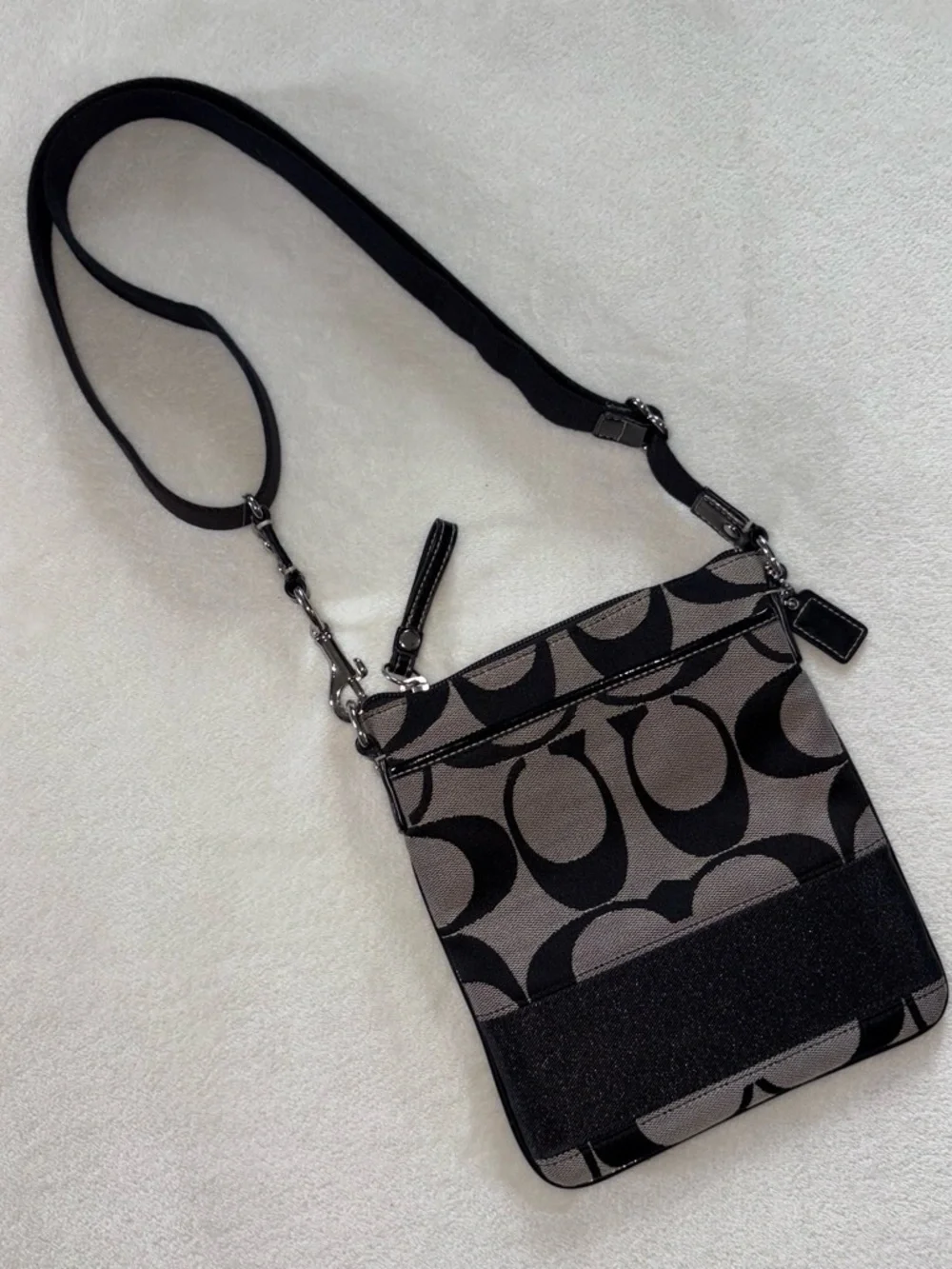 Coach Y2K Black Gray Monogram Signature Stripe Cross Body Shoulder Bag Purse